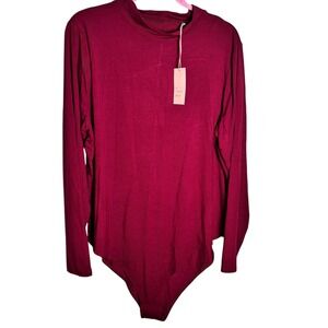 A New Day Women's Burgundy Mock Neck Long Sleeve Bodysuit Size‎ 2X